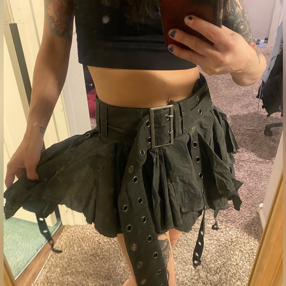 Grey distressed wash darker Wavs Fairy ruffle skirt